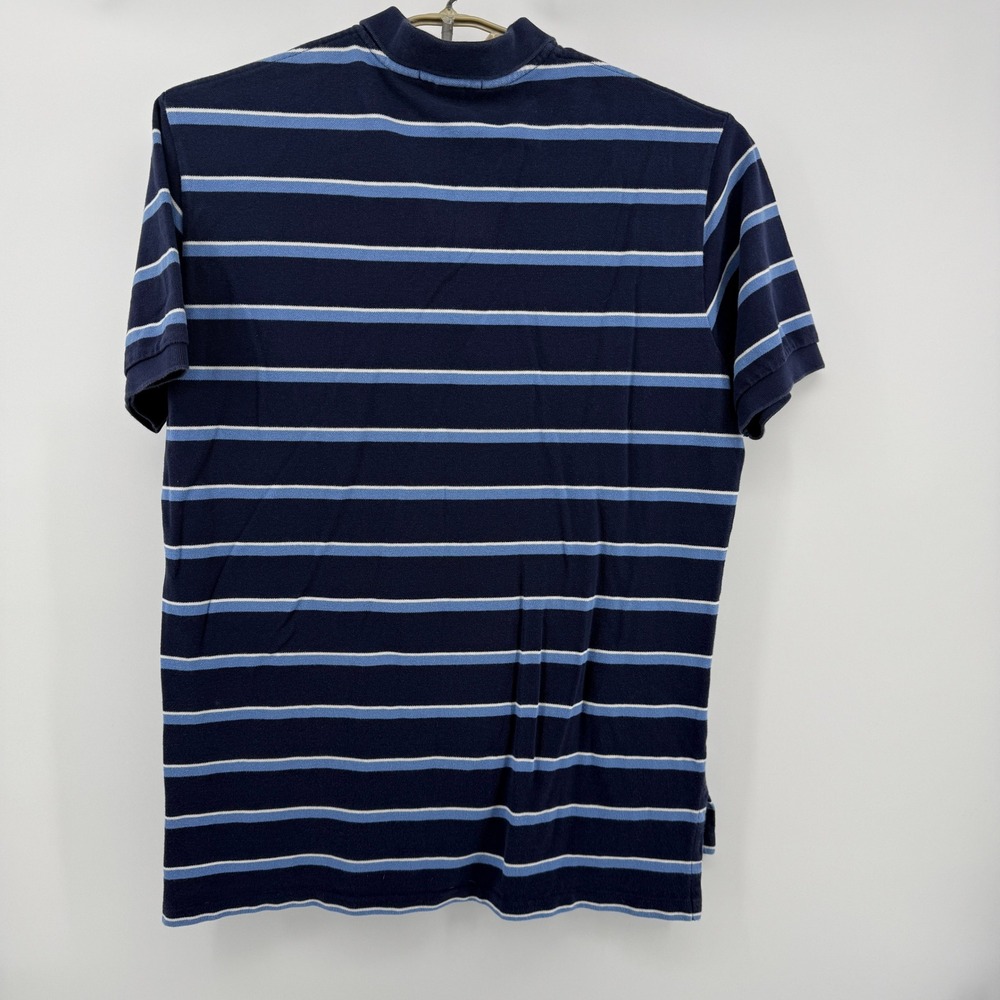 Polo Ralph Lauren Polo‎ Shirt Mens XL Navy Blue Striped Orange Pony Cotton Pique - Picture 3 of 7